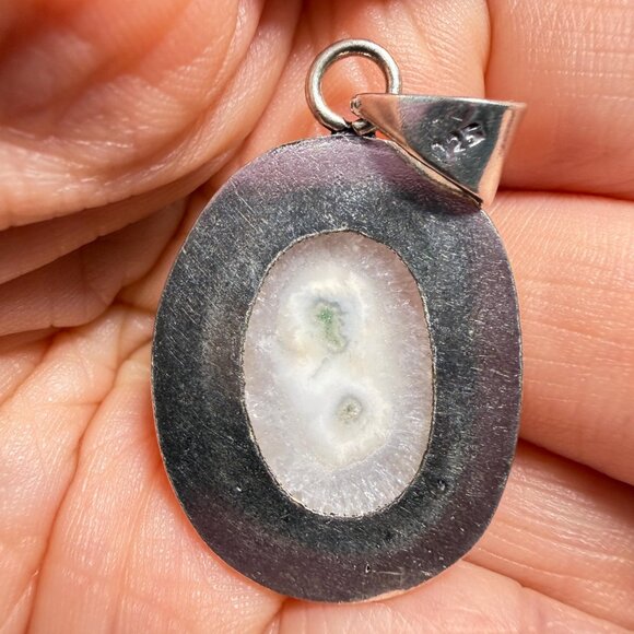 Solar Quartz Druzy Pendant – Sterling Stamped Bale – Oval Stone Jewelry - Picture 5 of 8